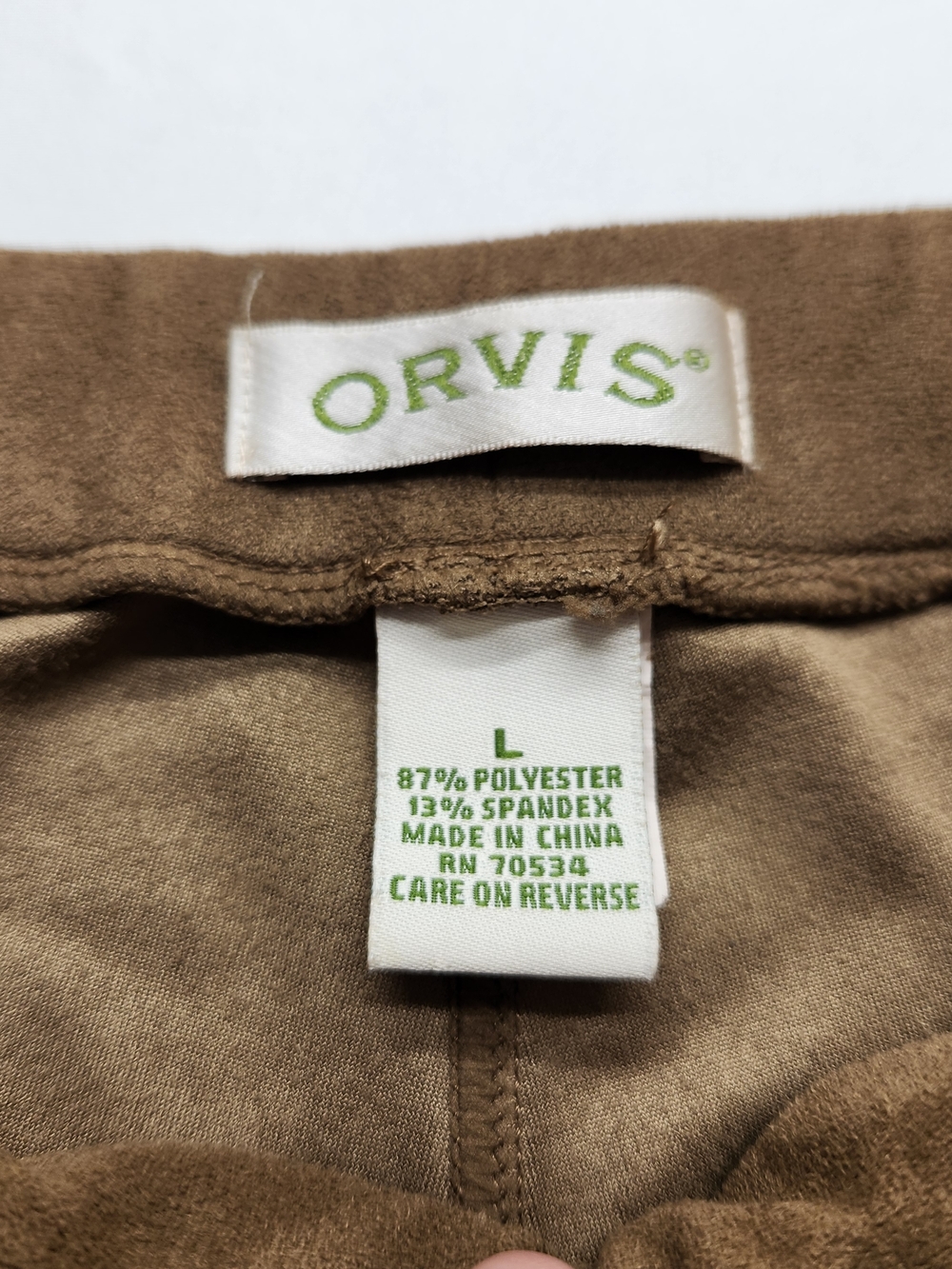 ⭐️ORVIS Luxe Faux Suede Pull On Pants Brown Cognac Size Large L Stretch Comfort - Picture 3 of 11
